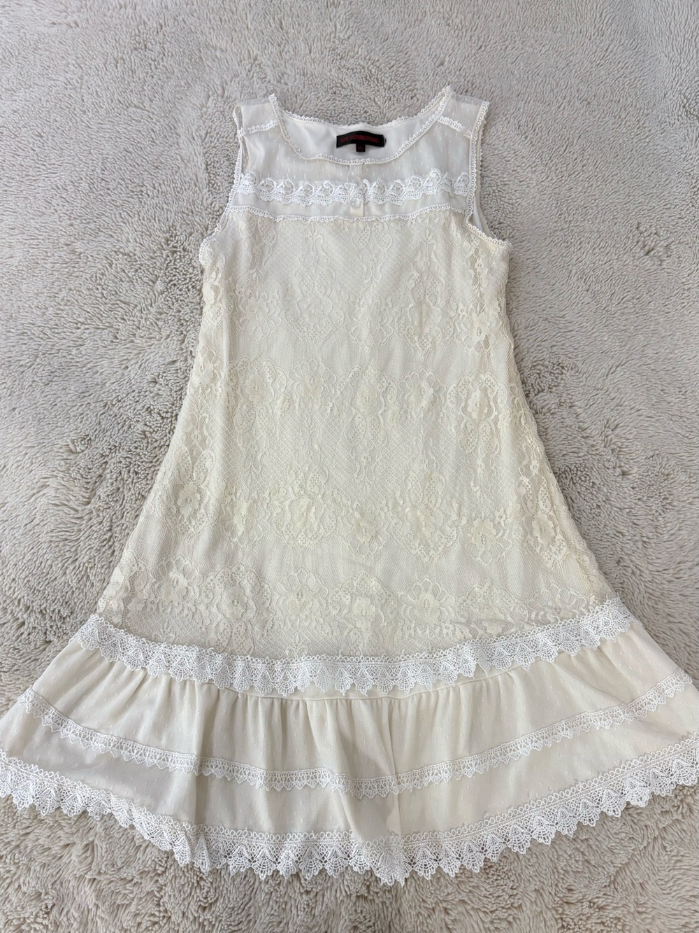 Vintage Lace-Tiered Midi Babydoll Dress in Cream